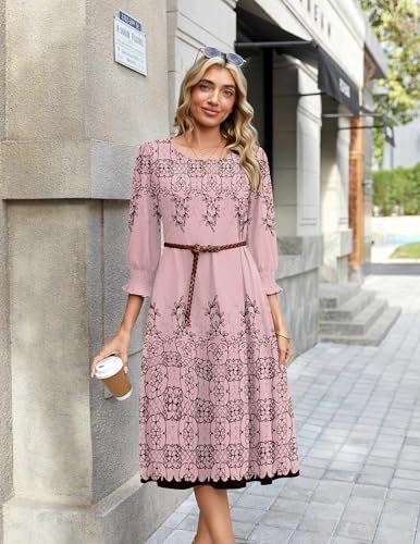 Zeagoo Floral Dresses for Women Summer 3/4 Sleeve Dress with Pockets Summer Midi Dresses for Women Aline Sun Dress Floral-589 XL