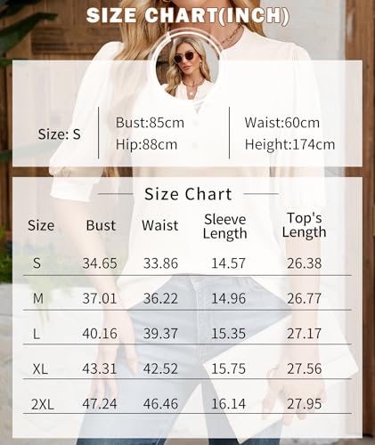 Ohhettm Summer Tops for Women 2026 Trendy Dressy Casual Blouse Puff Short Sleeve Shirts Knit Henley V Neck T Shirt Tunic White XL