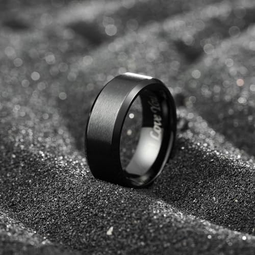 King Will 316L Stainless Steel Wedding Ring for Men Women- 8mm Width Black Wedding Band Laser I Love You Matte Finish Style Comfort Fit Size 10