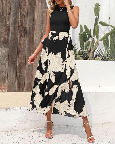 Sleeveless Floral Boho Ruffle Midi Dress for Women