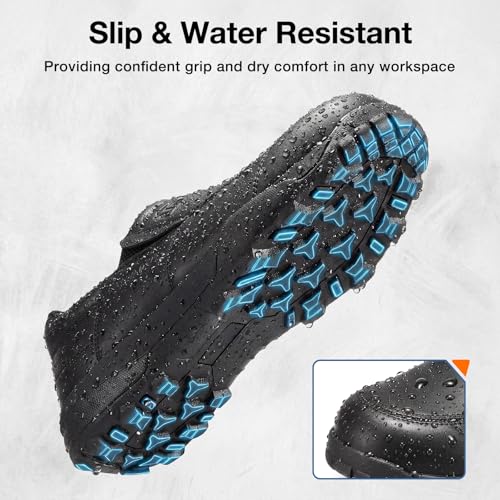 NINGO Slip On Steel Toe Shoes for Men, Lightweight Comfortable Safety Shoes for Men, Water & Slip Resistant Loafers with Puncture Proof, EH Protection for Warehouse, Factory & Outdoor Black