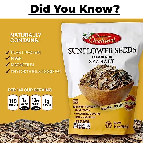 MIXED NUTS Roasted Sunflower Seeds by Premium Orchard - Original Lightly Salted Sunflower Seed In-Shell with Sea Salt Non GMO Gluten Free Snack Vegan KETO Friendly Snacks Low Carb Snack - 3 Bags