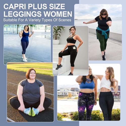 Syrinx 3 Pack Plus Size Leggings with Pockets for Women - High Waisted Tummy Control Spandex Soft Black Workout Yoga Pants