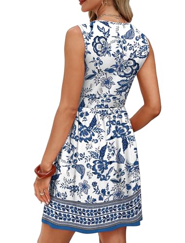 WIHOLL Summer Dresses for Women 2026 Above Knee Length A Line Short Sundress Graduation Wedding Guest Dress Hawaiian Boho Beach Vacation Clothes Spring Break Outfits Resort Wear Floral Blue M