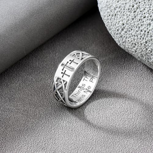 Lattd Cross Ring for Men with Philippians 4:13 925 Sterling Silver Christian Cross Band Rings for Dad Son Size 11