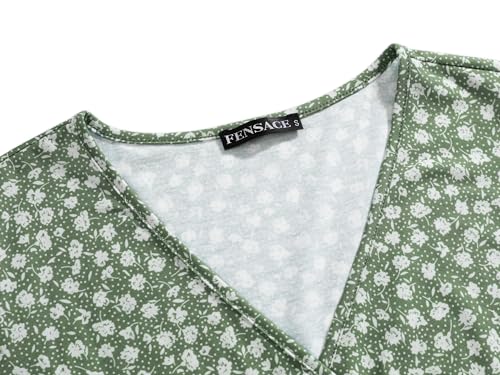 FENSACE Summer Dresses for Women 2026 Casual Lightweight Fit and Flare Green Floral Spring Baby Shower Dress(Floral-32,Large)