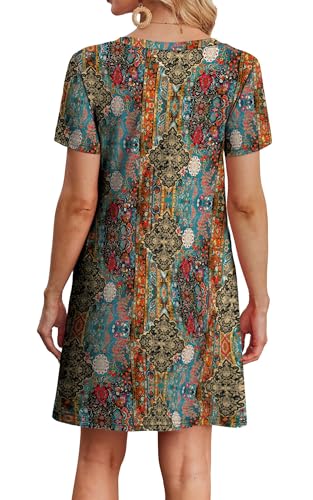 WIHOLL Summer Dresses for Women 2026 Casual Tshirts Dress with Pockets Beach Vacation Clothes Short Sleeves Flowy Sundress Loose Fit Vestidos Casuales para Mujer Spring Outfit Boho Multicolor L