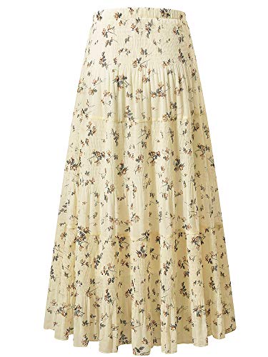 NASHALYLY Women's Chiffon Elastic High Waist Pleated A-Line Flared Maxi Skirts?Flower-203,L