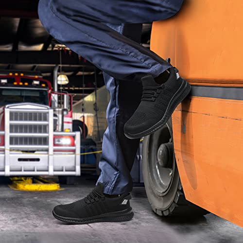 Steel Toe Shoes for Men and Women Comfortable Lightweight Work Safety Shoes Puncture Proof Slip Resistant Indestructible Sneakers Construction Work Utility Black M10.5