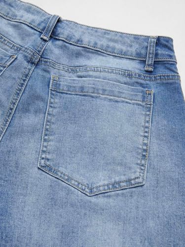 Flamingals Wide Leg Jeans for Women Mid Waist Baggy Stitch Decor Denim Washed Pants Without Belt Mid Blue M