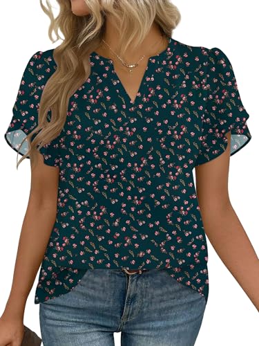 ZeagooWomens Dressy Spring Tops Casual Shirts Short Sleeve V Neck Work Blouse