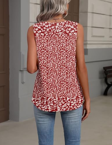 Zeagoo Womens Tank Tops Summer Sleeveless Loose Fit Tops V Neck Pleated Shirts Basic Tees Dressy Casual Trendy Flower Clothes