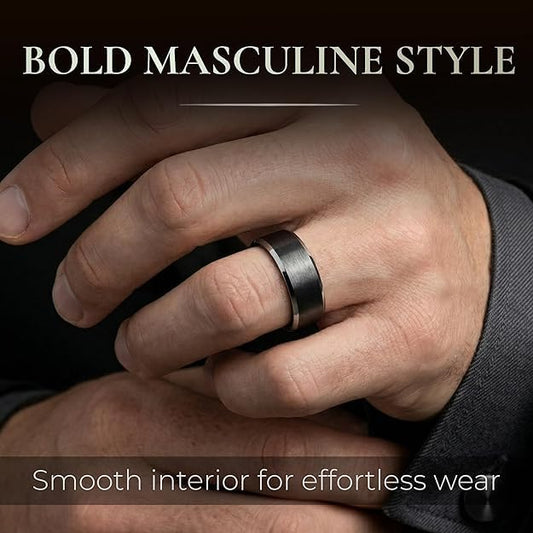Thorsten Infinity | Tungsten Rings for Men with FREE Silicone Ring | Tungsten | Comfort Fit | Black Wedding Ring Band with Beveled Edges - 4mm to 12mm (13.5, 10, Millimeters)