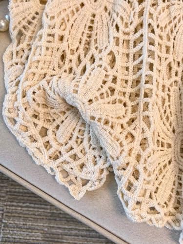 MakeMeChic Women's Plus Size Boho Tops Crochet Sweater Dolman Sleeve Beach Cover Up Plus Beige 3XL