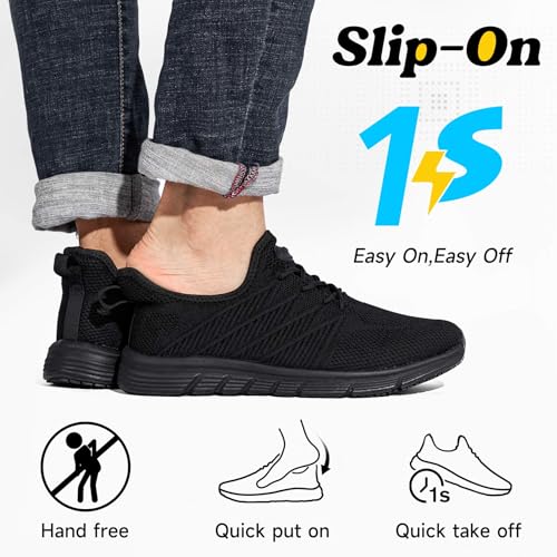 Taquco Slip Resistant Work Shoes for Men Slip On Sneakers Black Non Slip Work Shoes Water Resistant Nonslip Work Shoe Lightweight Zapatos de Trabajo para Hombres (Black,10.5)