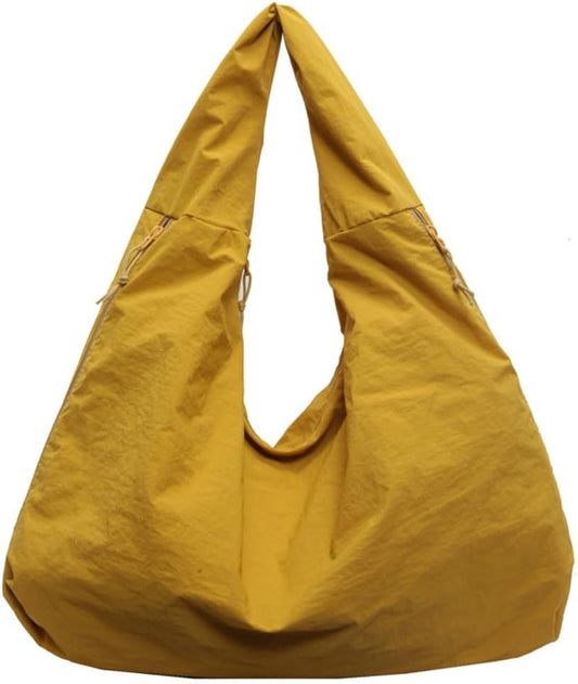 Women Slouchy Hobo Bag - Large Nylon Shoulder Crossbody Tote Handbag Yellow