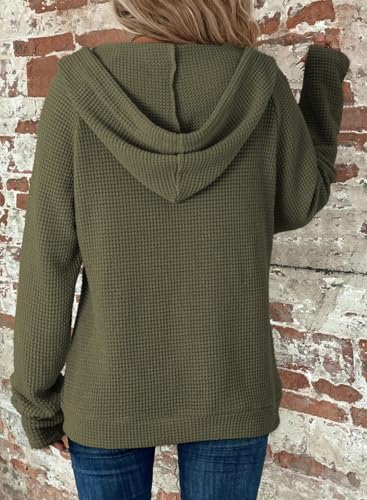 Dokotoo Womens Casual Plus Size Full Zip Up Hoodies Long Sleeve Solid Hooded Sweatshirts Waffle Knit Pockets Jacket Coat for Women 2026 Fall Fashion Outfits Green XXLarge
