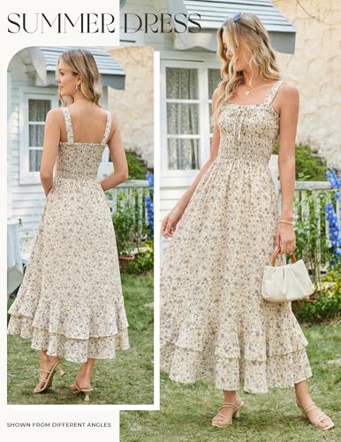 GRACE KARIN Women's 2025 Summer Floral Boho Dress Square Neck Strapped Swing A Line Sundress Beach Long Maxi OutfitsLight Yellow L