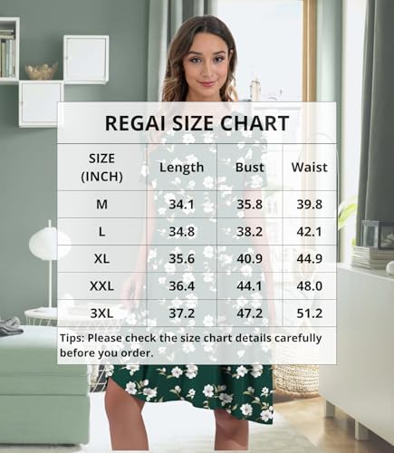 REGAI Womens Summer Dresses Casual Loose Tshirt Crew Neck Floral Short Sleeve Flowy Pockets Sundresses, Floral Black, M