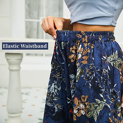 Abaadlw Maxi Skirts for Women with Pockets Long Midi Length Casual Skirt for Beach Party Holiday (A31 Blue Floral L)