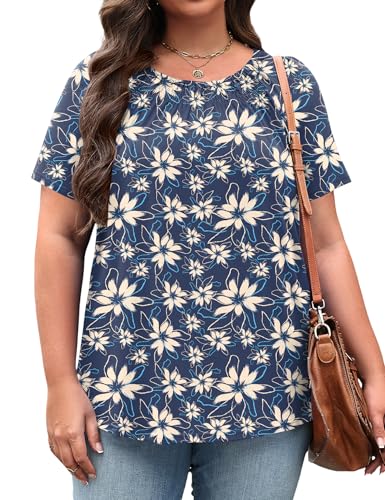 Women's Plus Size Fashion 2026 Trendy Womens Tops and Blouses Short Sleeve Pleated Dressy Casual Tops