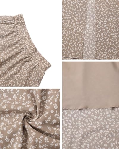 Avanova Women Boho Floral Slit Maxi Skirt Split Thigh High Waisted Long Skirts Apricot Medium