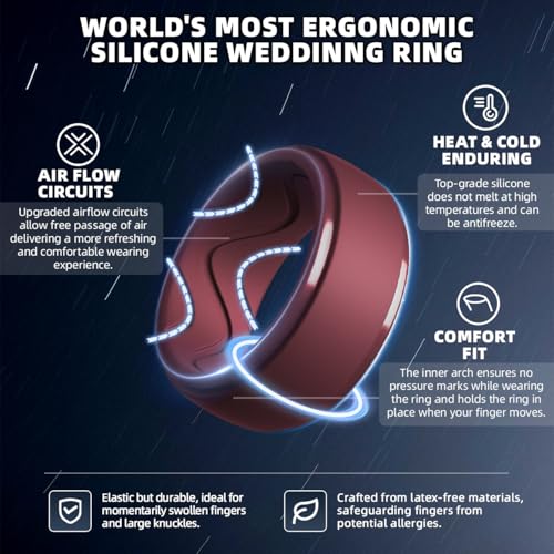 Egnaro Men's Silicone Rings 10mm Wide 2.5mm Thick, Rubber Wedding Bands with Inner Arc Ergonomic Breathable Design, 1/4/5/7 Variety Multipack