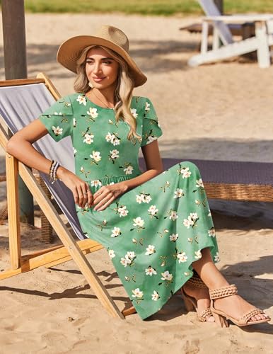 Zeagoo Summer Dresses for Women 2026 Casual Loose Bohemian Floral Dress A Line Flowy Maxi Dress Green Floral M