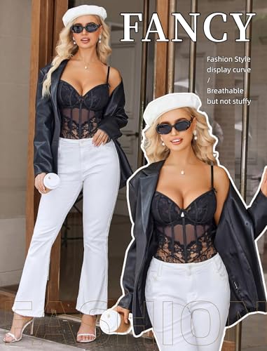 Avidlove Lingerie for Women Sexy Lace Body Suits Mesh Bodysuit V Neck Teddy See Through Tops Bridal Lingeries Top Black XL