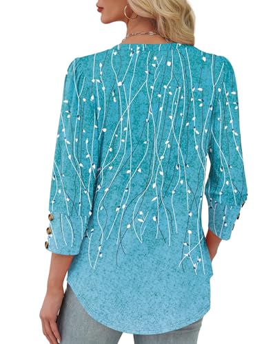 XIEERDUO Blouses for Women Dressy Casual Fall Clothes Fashion Clothing School Outfits for Teachers 2026 Womens 3/4 Length Sleeve Tops Business F-Blue Dotted Lines XL