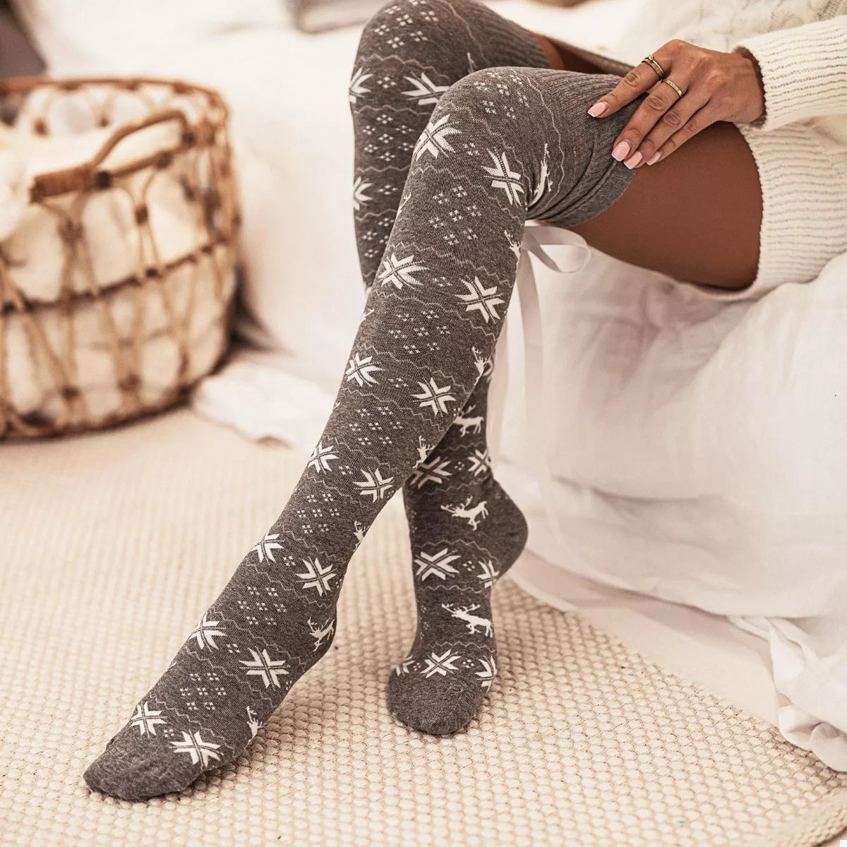 Christmas Bow Knee-High Socks