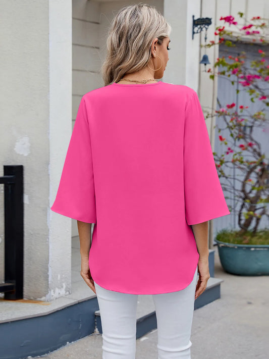 V-Neck Lace Trim Blouse