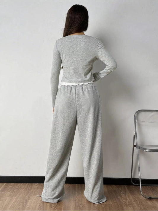 Tied Long Sleeve Top and Pants Set
