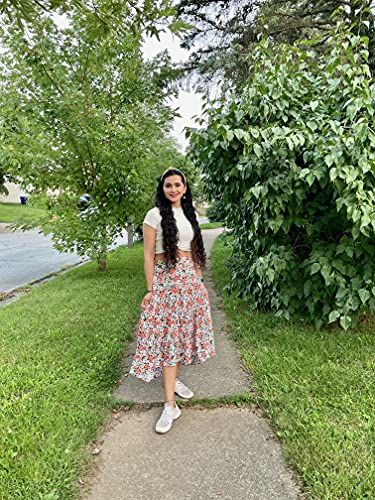 PRETTYGARDEN Women’s Bohemian Tie Dye Print Long Skirts Button Down High Waist Split A-Line Maxi Skirt (Floral Black, Medium)