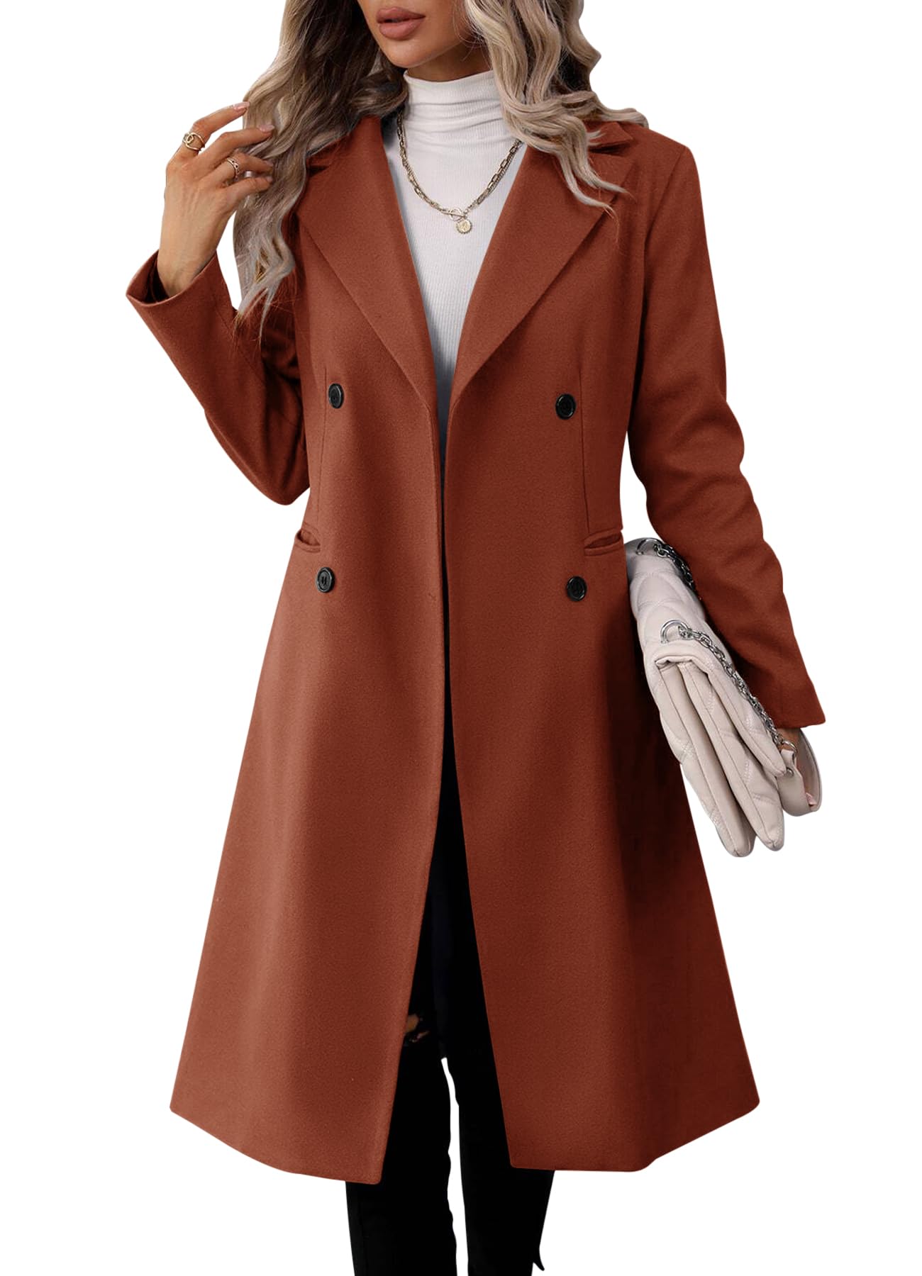 Danedvi Womens Long Double Breasted Coats Lapel Collar Pea Coat Winter Slim Fit Jackets Trench Coat Outwear