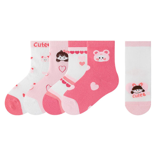 Girls Cotton Crew Socks 5 Pack - Cartoon Bunny Animal Socks for Kids Ages 2-12