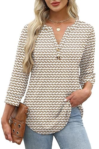 OFEEFAN Spring Tops for Women Summer Outfits 3/4 Sleeve Sleeve Shirts Women's Clothing Blouses for Women Dressy Casual Stripe L