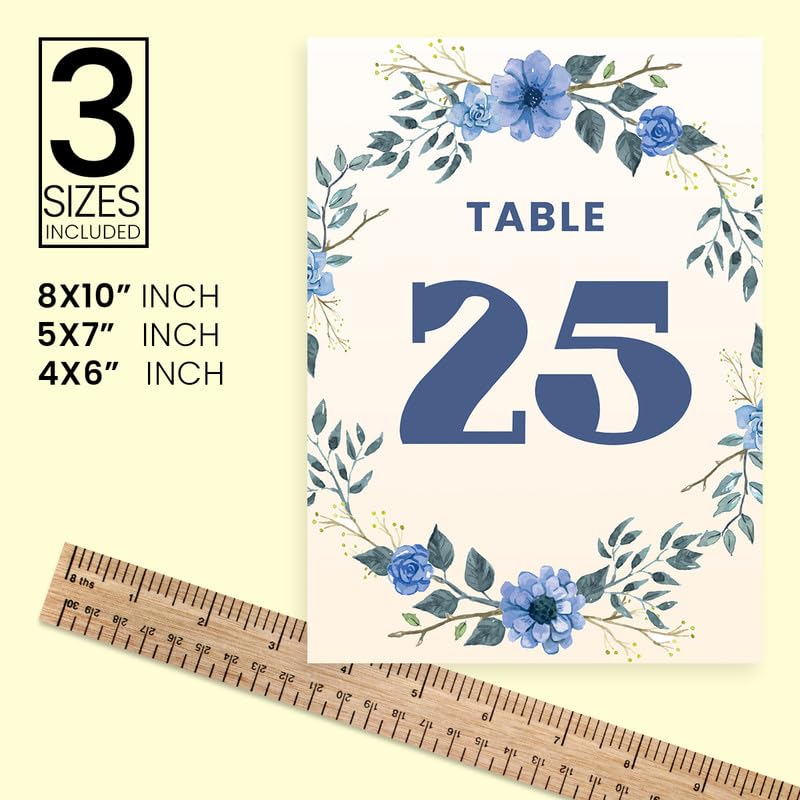 Spring Blue Flower Wedding Table Number Cards 1-50 Double Sided With Head Table For Reception Event Table Numbers Seating Cards Table Signage 4X6 Inch