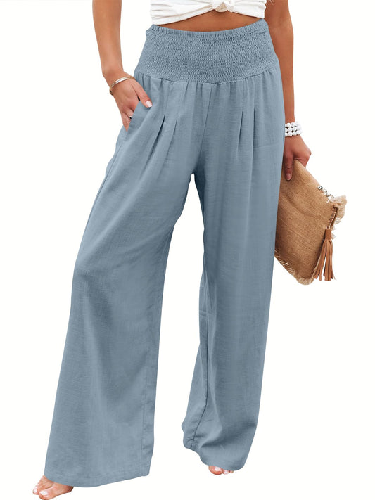 Linen Palazzo Pants Women Wide Leg High Waist Summer Boho Casual Lounge Pants