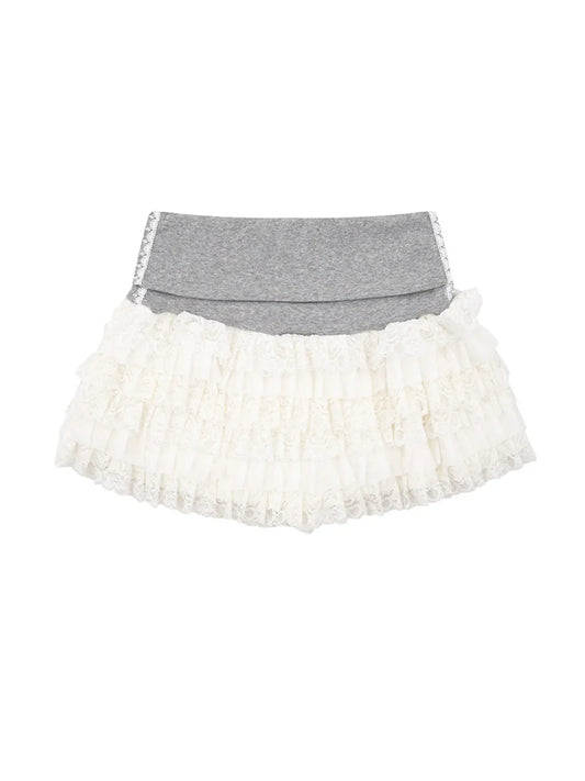 Layered Tulle Mini Skirt with Contrast Waistband