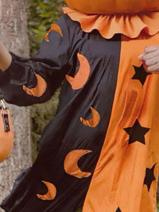 Halloween Two-Tone Star & Moon Print Jumpsuit