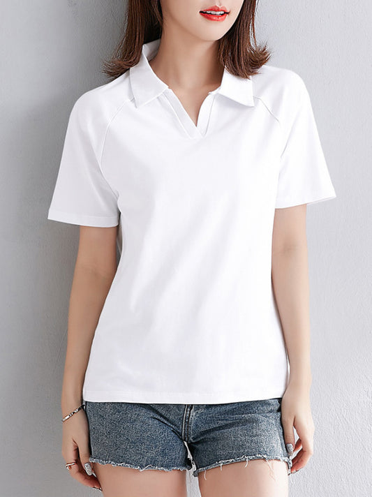 Women's Cotton Short Sleeve Polo Shirt - Comfortable Casual Top Raw white off white