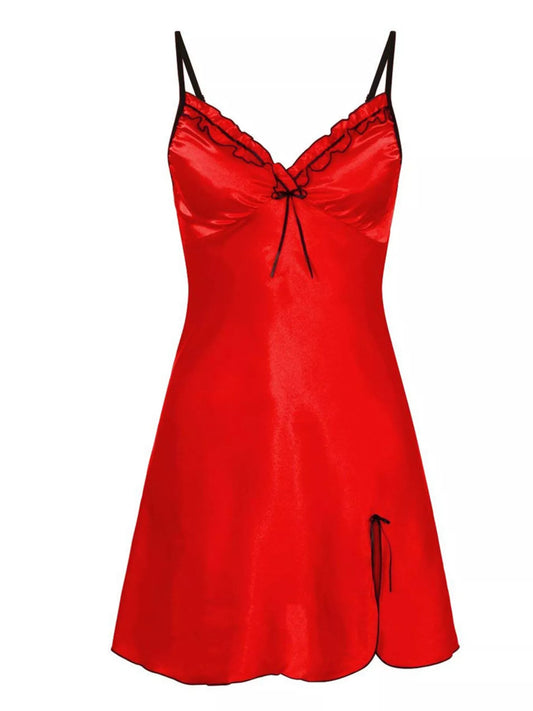 Full Size Satin Lace Trimmed Mini Slip Dress Plus Size Red