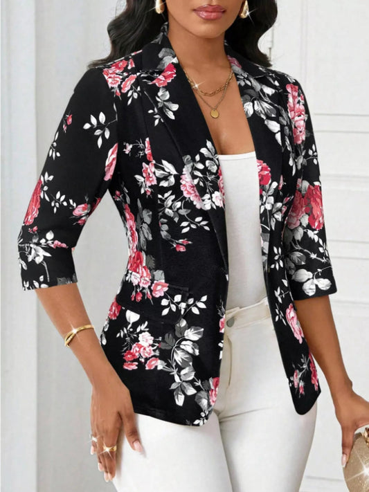 Floral Print One Button Casual Blazer