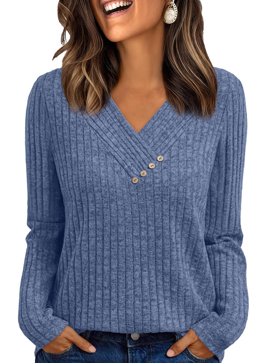 Women's Long Sleeve V Neck Tunic Tops - Dressy Casual Work Blouse Sweater