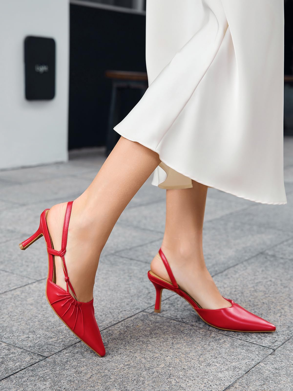 Coutgo Womens Slingback Kitten Heels Closed Pointed Toe Pumps D'Orsay Wedding Party Dress Shoes, Red, Size 8.5