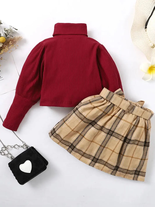 Turtleneck Long Sleeve Top and Skirt Set