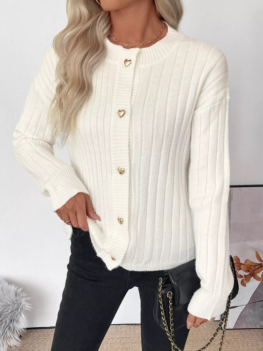 Ribbed Button Up Long Sleeve Cardigan