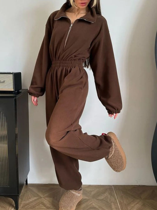 Zip Front Long Sleeve Jumpsuit