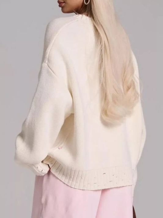 Embroidered 'Great Day' Dropped Shoulder Sweater